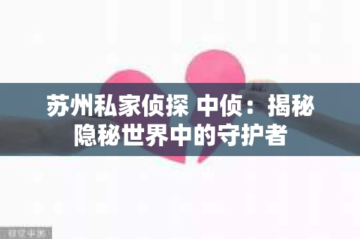 苏州私家侦探 中侦：揭秘隐秘世界中的守护者